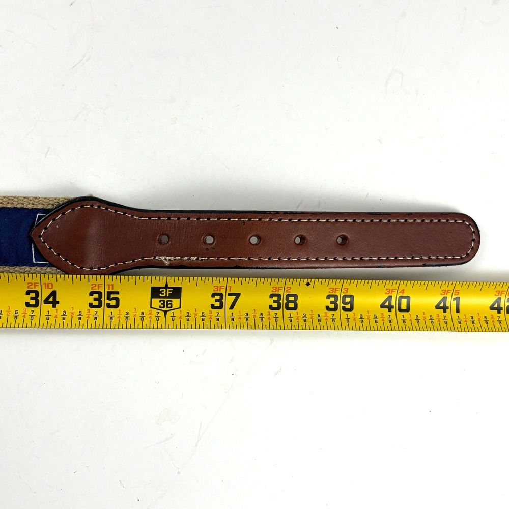 South Carolina Palmetto Belt Mens 36 Blue Tan Webbed Brass Preppy Coastal - Picture 4 of 4